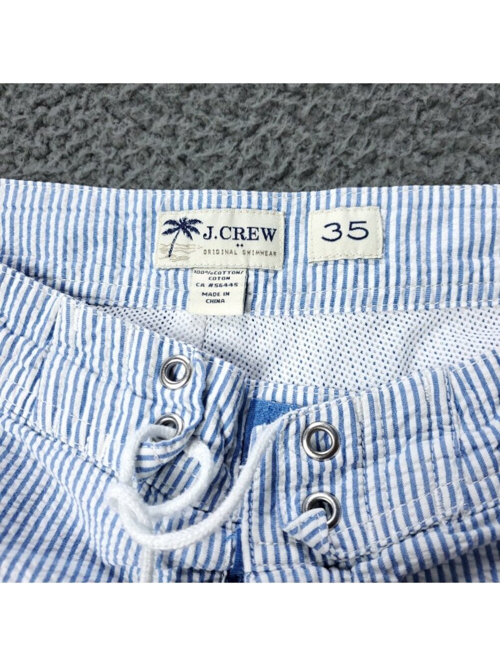 J Crew Seersucker Swim Shorts Mens 35 Cargo Striped Cotton Beach Board Trunks